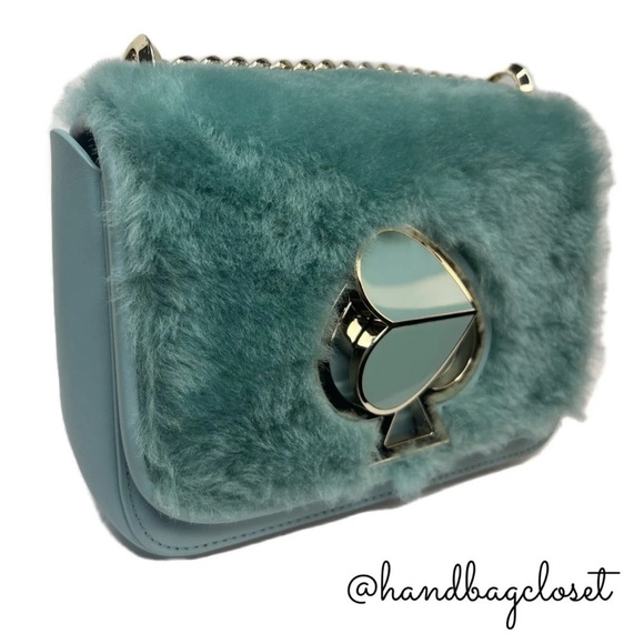 Kate Spade Nicola Faux Fur Crossbody Gold Chain Bag Purse Spearmint Green - Picture 5 of 16